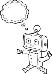 freehand drawn thought bubble cartoon little robot