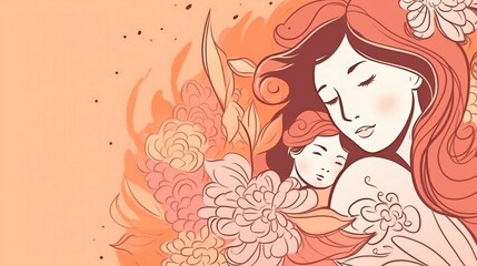 Mom with child. Mother's Day illustration. Generative AI