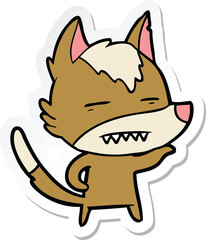 Fototapeta premium sticker of a cartoon wolf showing teeth