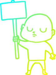 cold gradient line drawing of a cartoon bald man