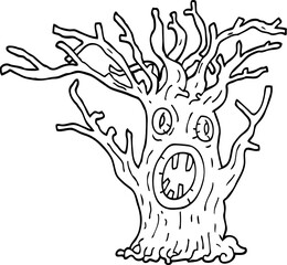 line drawing cartoon spooky tree