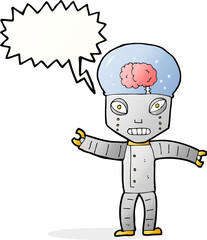 funny cartoon robot with speech bubble