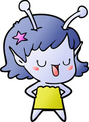 happy alien girl cartoon