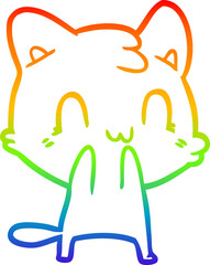 rainbow gradient line drawing of a cartoon happy cat