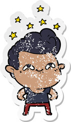 distressed sticker of a cartoon excited man
