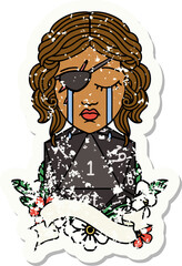 Retro Tattoo Style crying human rogue with natural one D20 roll