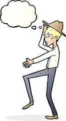 cartoon fashionable man with thought bubble