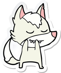sticker of a laughing cartoon wolf