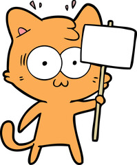 cartoon surprised cat waving sign