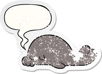cartoon seal with speech bubble distressed distressed old sticker
