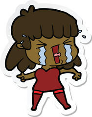 sticker of a cartoon woman in tears