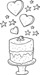 freehand drawn black and white cartoon cake