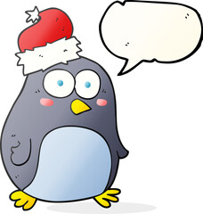 freehand drawn speech bubble cartoon penguin