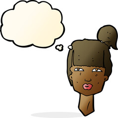 cartoon female head with thought bubble