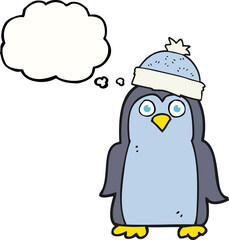 freehand drawn thought bubble cartoon penguin
