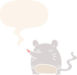 cartoon mouse with speech bubble in retro style
