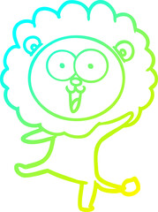 cold gradient line drawing of a happy cartoon lion