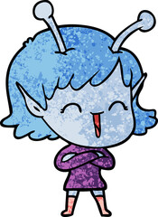 cartoon happy alien girl