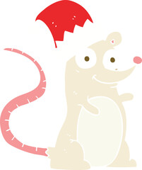 flat color illustration of mouse wearing christmas hat