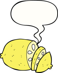 cartoon sliced lemon with speech bubble