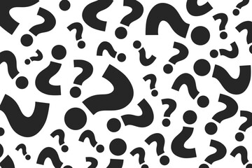 Fototapeta na wymiar Gray question marks are randomly arranged on a white background. Question Mark banner concept. Vector illustration