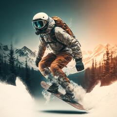 Fototapeta na wymiar Snowboard man. Illustration AI Generative