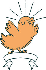 scroll banner with tattoo style happy bird