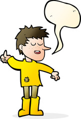 cartoon poor boy with positive attitude with speech bubble
