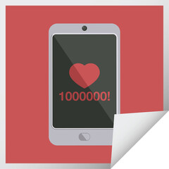 mobile phone showing 1000000 likes graphic vector illustration square sticker