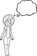 freehand drawn thought bubble cartoon alien space girl