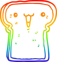 rainbow gradient line drawing of a cute cartoon toast