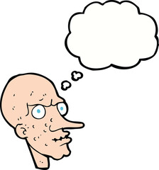 cartoon evil old man with thought bubble