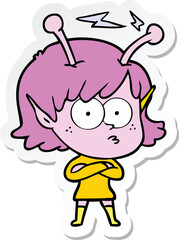 sticker of a cartoon alien girl