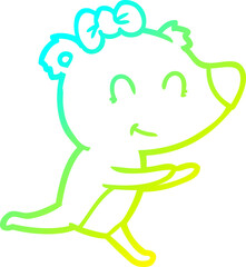 Fototapeta premium cold gradient line drawing of a running female bear cartoon
