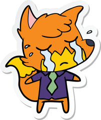 sticker of a crying business fox cartoon