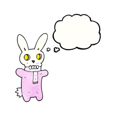 freehand drawn thought bubble textured cartoon spooky skull rabbit
