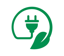 Save energy icon. Eco power icon. Green electric plug. Energy efficiency. Vector illustration.