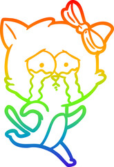 rainbow gradient line drawing of a cartoon cat