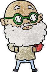 cartoon curious man with beard and glasses