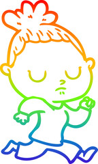 rainbow gradient line drawing of a cartoon calm woman
