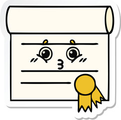 sticker of a cute cartoon certificate