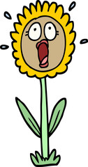 hand drawn doodle style cartoon shocked sunflower