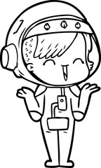 happy cartoon space girl shrugging shoulders