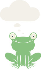 cartoon frog with thought bubble in retro style