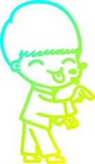 cold gradient line drawing of a cartoon boy