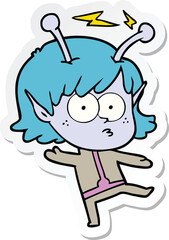 sticker of a cartoon alien girl