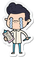 sticker of a cartoon man crying