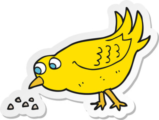 sticker of a cartoon bird pecking seeds