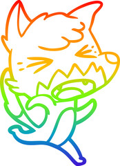 rainbow gradient line drawing of a angry cartoon fox running