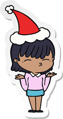 hand drawn sticker cartoon of a woman wearing santa hat
